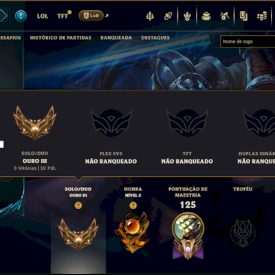 Ouro 3 com 90 Champs e 34 Skins ( JG / SUP / TOP )