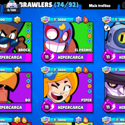 Conta 2020; 74 Brawlers; 29k Trofeus; Max Rank Lendario 1; 175 Skins; 24 lvls 11