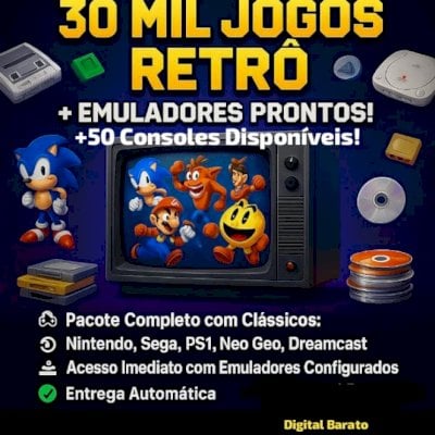 🎮 Pacote com 30 MIL jogos retrô para vários consoles! Diversão sem fim! 🕹️
