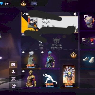 KAKASHI + 3 SKINS + 1 EMOTE NARUTO + BIO DE BATALHA + MOCHILA TSUNADE + ARMA ATB