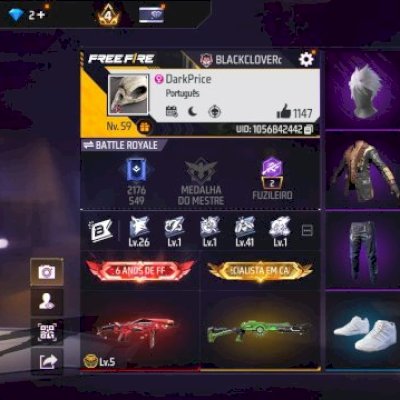 CONTA DE FF TOP COM ANJO F/BARBINHA/BANDEIRÃO/ARMA EVOLUTIVA/SOMBRA ROXA E MAIS