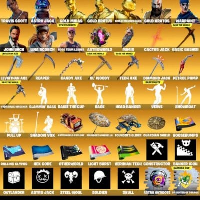 FORTNITE COM 350 SKINS+, STlW OG, C2:T1, TRAVIS SCOTT, ASTRO JACK, KRATOS, 750VB