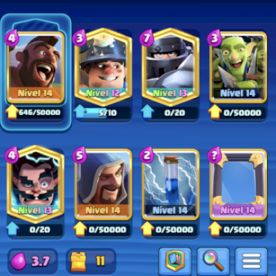 Nível 32, Arena 17, +2500 gemas, +600k ouro, 102/109 cartas