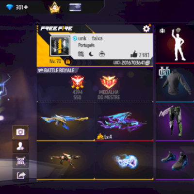 Conta de ff | Conta Nv.70 | 300+ Diamantes | Skins Naruto + Angelical Verde