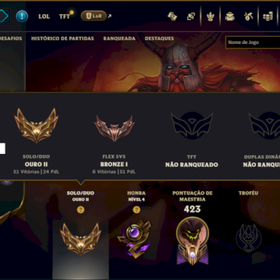 Ouro 2 com TODOS os Champs e 264 Skins ( TOP / SUP / JG )