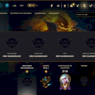 Unranked com 130 Champs e 86 Skins ( SUP / JG / MID )