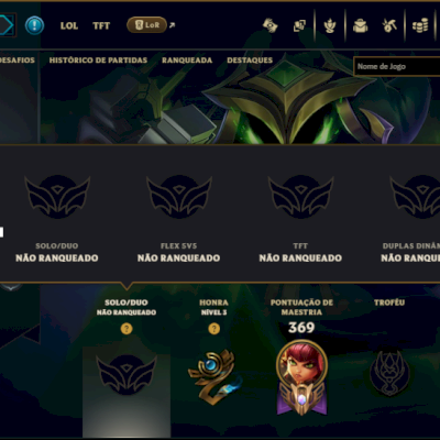 Unranked com 110 Champs e 71 Skins ( JG / SUP / TOP )