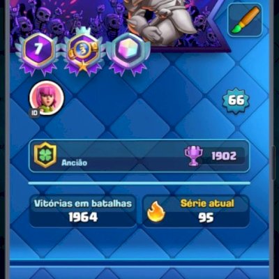 12.500 troféus || 7 anos de conta || 2 Emblemas lendários || 9 cartas nível 16