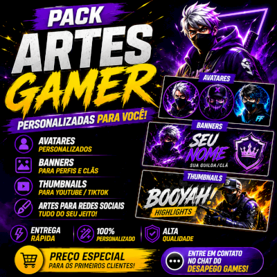 PACK ARTES GAMER 🔥 AVATARES + BANNERS + THUMBNAILS | ENTREGA RÁPIDA