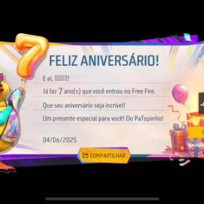 Conta FF 7 anos com o primeiro passe