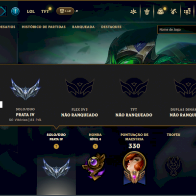 Prata 4 com 140 Champs e 169 Skins ( JG / ADC / MID )