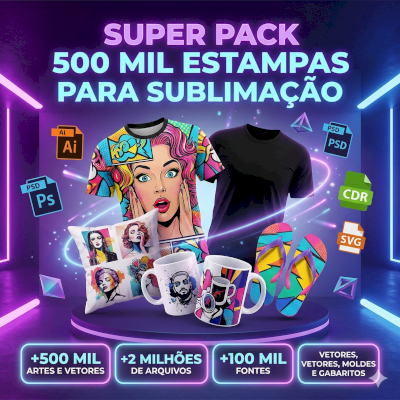 Super Pack Sublimação 500 Mil Estampas +2M Arquivos +100 Mil Fontes
