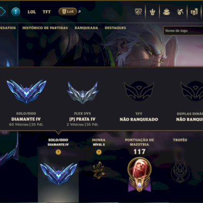 Diamante 4 com 75 Champs e 8 Skins