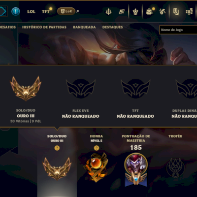 Ouro 3 com 40 Champs e 12 Skins