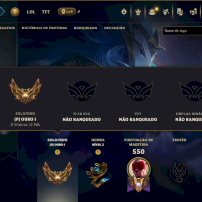 Ouro 1 com 150 Champs e 123 Skins ( JG / MID / ADC )