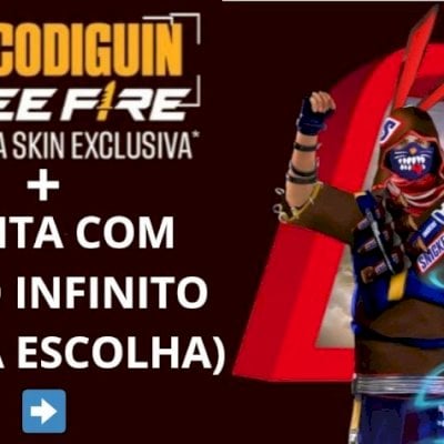 1 CODIGUIN SNICKERS FREE FIRE + 1 CONTA DE JOGO COM TUDO INFINITO A SUA ESCOLHA!