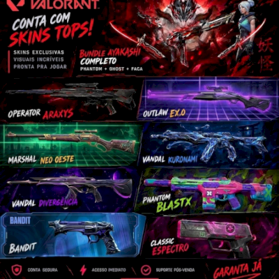 VALORANT - SKINS: 54 - BUNDLE AYAKASHI - VANDAL KURONAMI - PHANTOM BRINQUEDO ETC