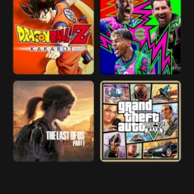 Conta com 8 jogos, incluindo GTA V, the Last of os, dragon ball kakarot