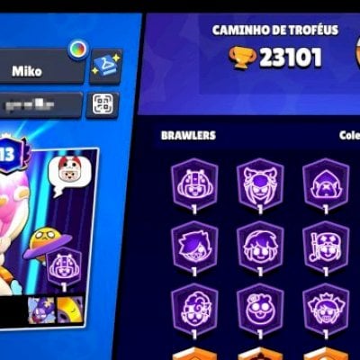 Conta com 23K de troféus + 72 Brawlers + 13 prestigios. Muitas skins!