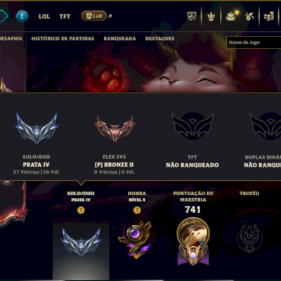 Prata 4 com TODOS os Champs e 244 Skins +3 Prestigios ( MID / ADC / JG )