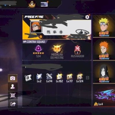 Conta de free fire com skins de Naruto