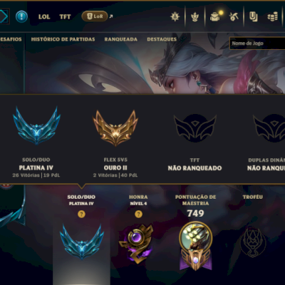 Platina 4 com TODOS os Champs e 256 Skins ( ADC / JG / TOP )