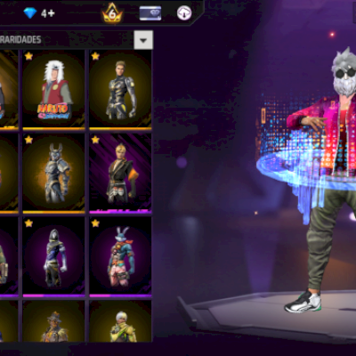 Vende-se conta de FF com várias camisas de mestre, emotes antigos e skins tops