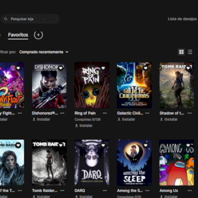 Conta Epic Games com vários jogos disponíveis