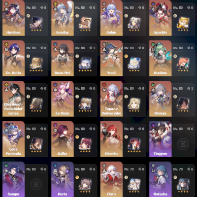 STAR RAIL - 26 personagens T5 e 4 Armas T5...