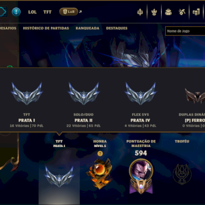 Prata 2 com TODOS os Champs e 253 Skins +3 Transcendentes ( JG / MID / TOP )