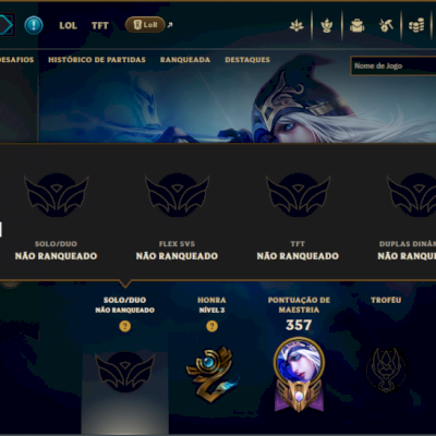 Unranked com 125 Champs e 141 Skins ( ADC / SUP / MID )