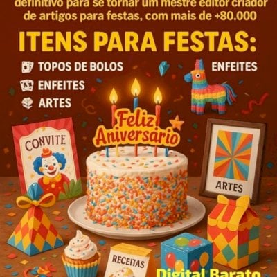 🥳🎇🎉🥡🍩🍰🎂+80.000 Topos De Bolos, Artes, Convites, Box, Apostilas P/ Festas