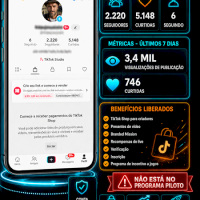 Conta TikTok Shop BR | 2,2K Seguidores | Conta Pronta para Crescer