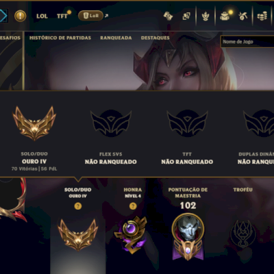 Ouro 4 com 80 Champs e 34 Skins +2 Prestigios ( MAIN ADC )