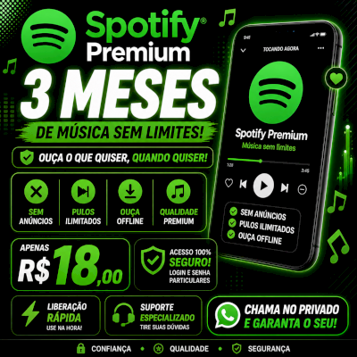 Spotify Premium 3 Meses 🎧 Sem Anúncios + Offline