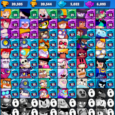 Conta com 25K de troféus e 52 brawler