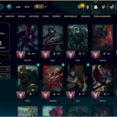 Conta LOL, ESMERALDA, LVL 800+, ALL CHAMPS, 178 SKINS, QUASE MESTRE EM DESAFIOS