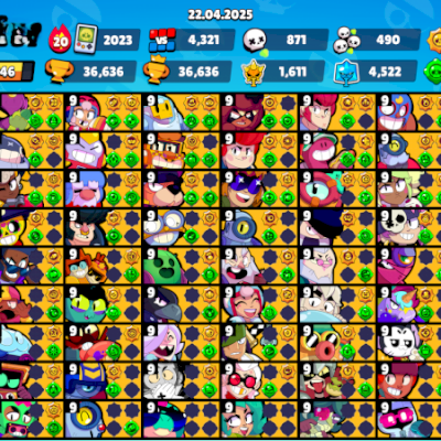 GQLPRVC9G -36800TROFÉUS 90/90 BRAWL 106GADGETS+96STARPOWERS+197SKINS+29HYPers