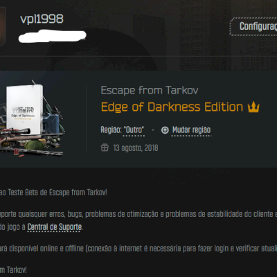 CONTA ESCAPE FROM TARKOV  VERSÃO ILIMITADA Edge of Darkness Edition