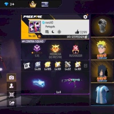 CONTA COM SOMBRA ROXA/PASSES ANTIGOS/BARBINHA/BANDEIRÃO/PUNHO/SKINS DO NARUTO