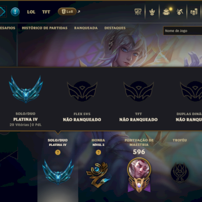 Platina 4 com TODOS os Champs e 160 Skins ( MID / JG / ADC )