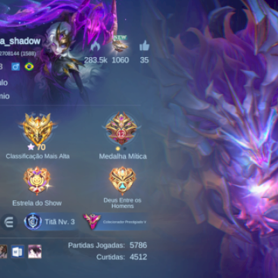 Conta avançada. Skin 200+ estrelas 72+ quase todos heróis. Conta main xp/jungle