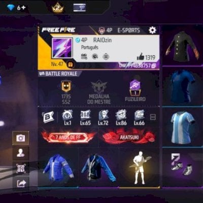 CONTA DE FF BOA PARA INICIAR COM MAIS DE 7 ANOS/JAQUETA GALAXY/CAMISAS DE TIME