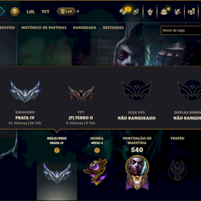 Prata 4 com 140 Champs e 56 Skins ( MID / ADC / JG )
