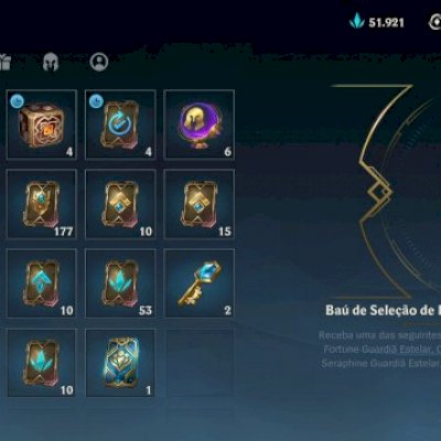 Conta Platina, 4 skins lendárias, 28 épicas, 1 croma e quase todos os personagem