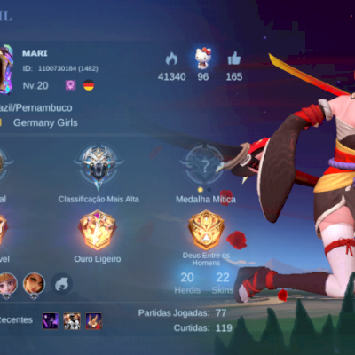 Conta Mobile Legends 20 heróis, 22 skins, boa para subir winrate