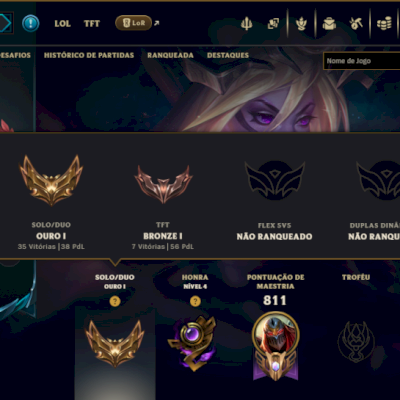 Ouro 1 com TODOS os Champs e 162 Skins ( Nivel 592 ) - ( MID / TOP / SUP )