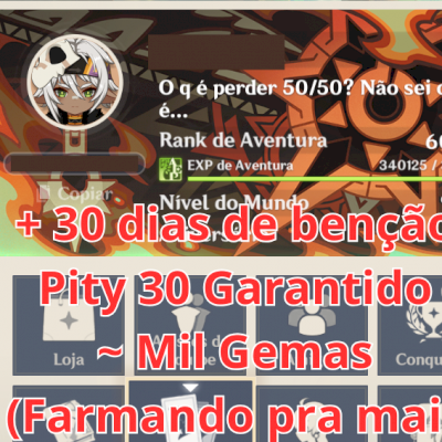 Conta Genshin +30 T5, 19 Armas T5 +30 dias de Benção e Garantido