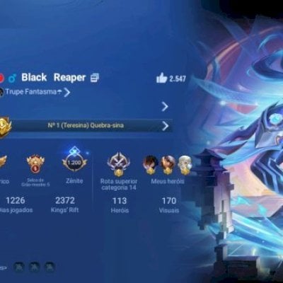 Conta antiga com skins limitadas, 170 skins, 113 heróis e 425 mil de ouro.