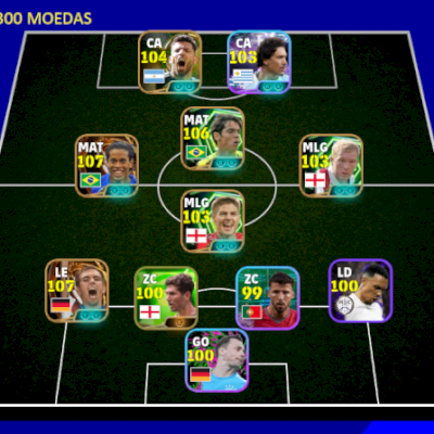 Conta efootball com Ronaldinho 107, Lahm 107 e Kaká 107
